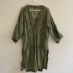 Olive Green Embroidered Kimono Cardigan